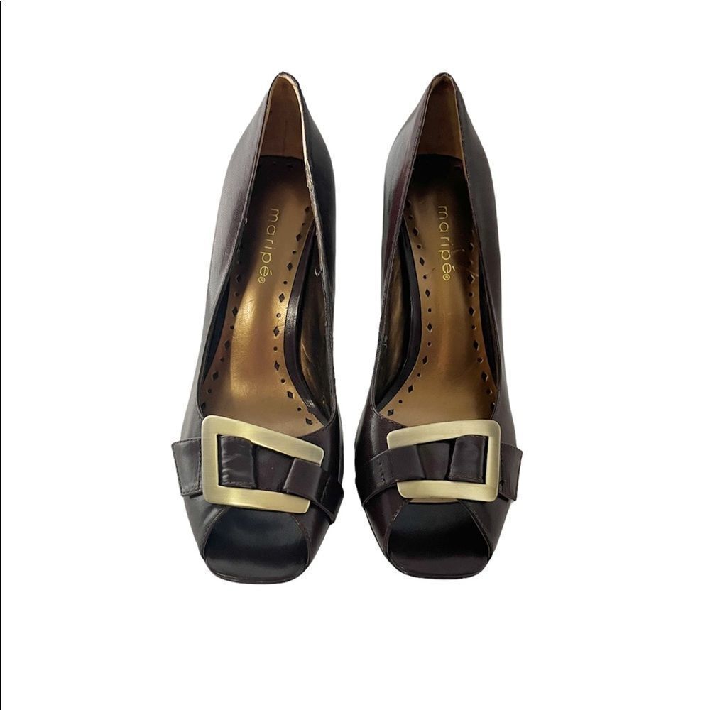Maripe Brown & Gold Open Toe High Heels Size 8M